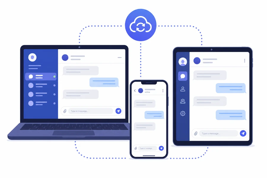 Telegram cross-platform sync between laptop, tablet and phone