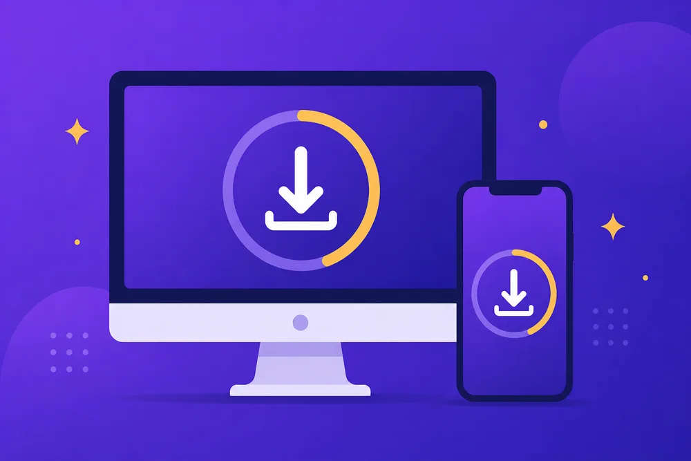 Telegram download hub illustration with multiple device icons