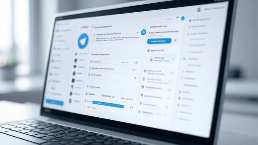 A laptop workspace with Telegram Desktop open in the corner